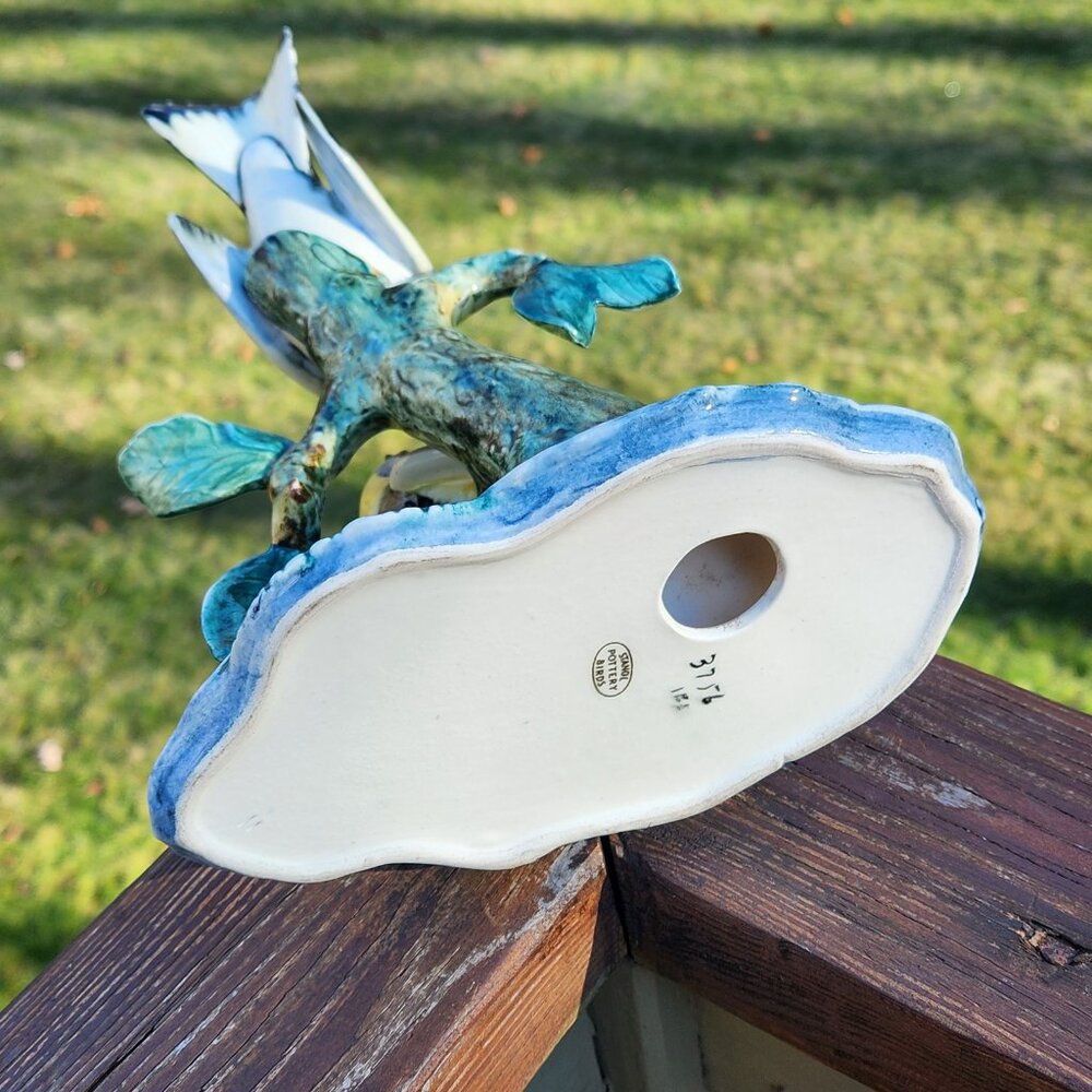 Stangl Pottery Bird 3756 Double Audubon Warblers on w Branch Yellow Flower Large - Picture 5 of 11